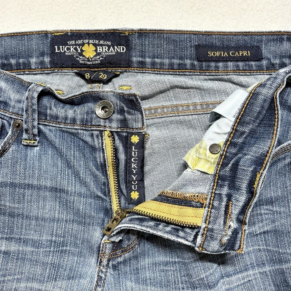 Lucky Brand Jeans Womens 8/29 Distressed Blue Denim Sofia Capri Crop Leg Comfort - Picture 3 of 13